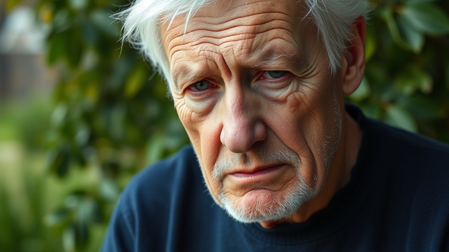 Portrayal of a sad older man reflecting on mental health in corporate leadership.