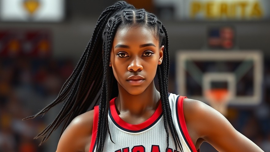 Tall black female basketball player with braids showcasing college basketball news.