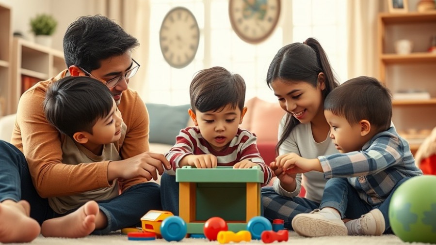 Hispanic family with children playing together, highlighting the impact of federal food assistance programs.