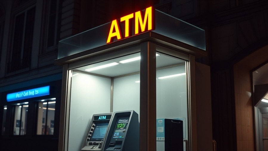 Illuminated ATM kiosk at night emphasizing elderly safety measures in urban Houston.