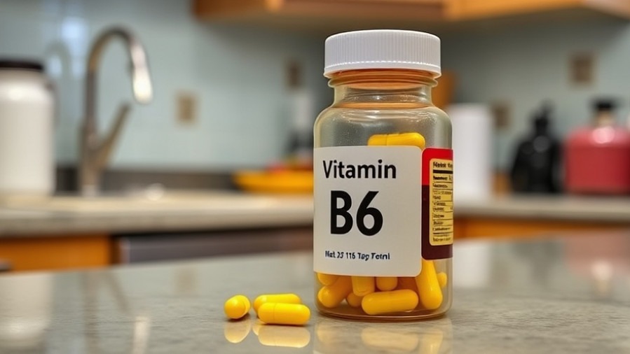 Vitamin B6 for mental health support: natural supplements on kitchen counter.