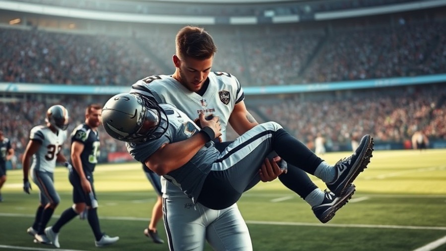 Caring football player showcases team dynamics while carrying injured teammate, emotional moment.