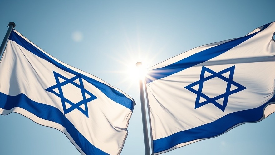 Israeli flags under bright sunlight, depicting political tension in breaking US news.