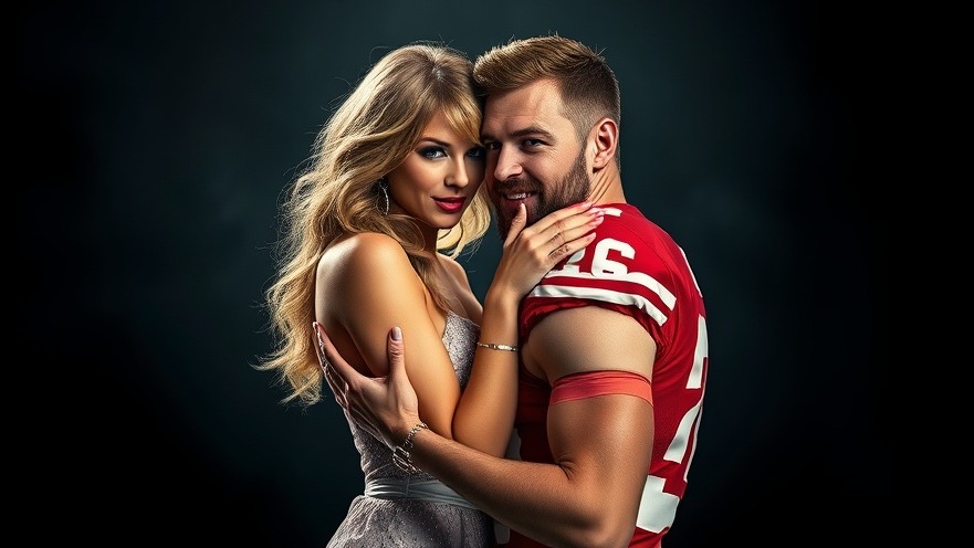Taylor Swift and Travis Kelce in a vibrant Super Bowl 2025 poster amidst NFL draft rumors.