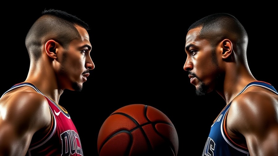 Intense NBA highlights poster showcasing basketball rivalry, featuring dynamic player performance.