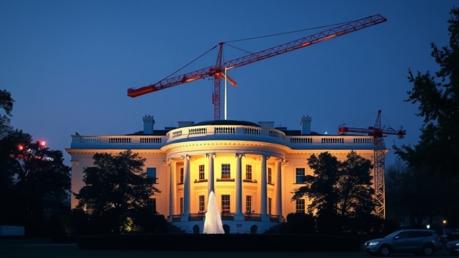 White House renovation with construction crane, highlighting Trump million donation from corporate donors.