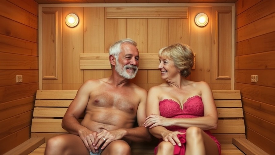 Senior couple enjoying wellness rituals in a sauna for mental health support.