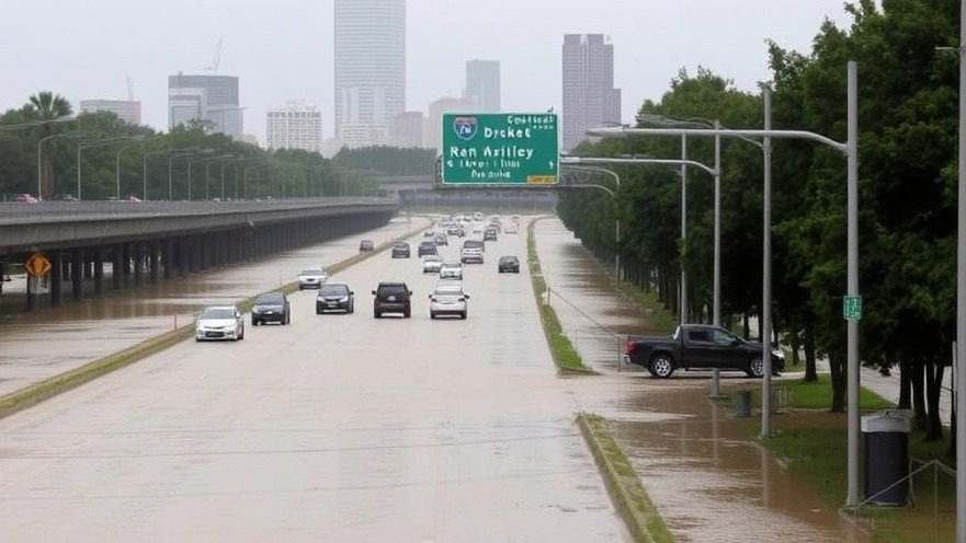 Flooded highway in Houston highlighting drainage issues in Houston traffic news.