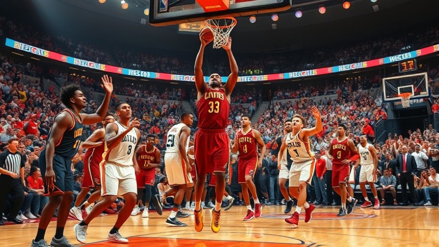 Dynamic basketball artistry scene of team celebrating an impressive dunk in a packed stadium.