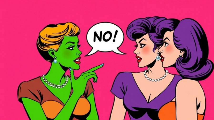 Retro women gossip about friendship dynamics and health and wellness in vibrant colors.