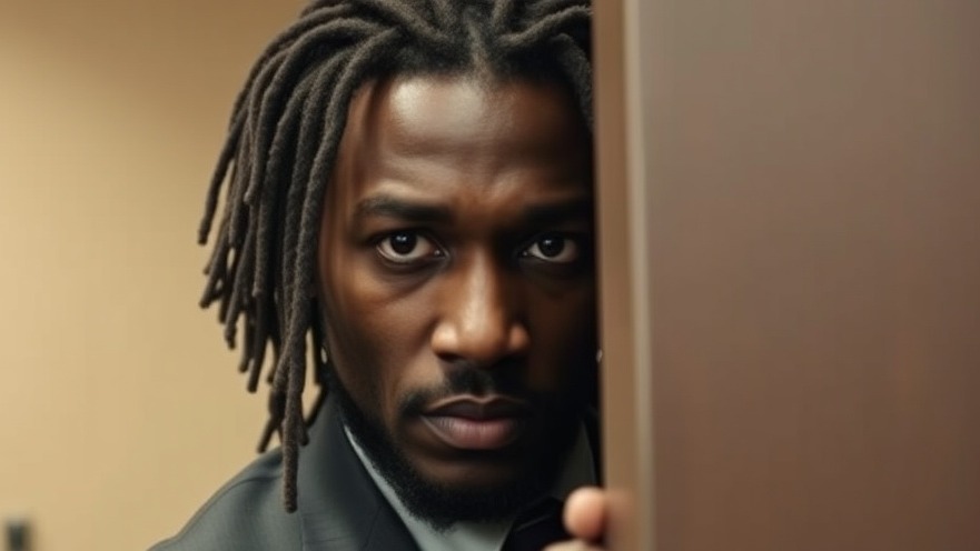 Serious black man peering from behind door, highlighting San Antonio Uber driver safety.