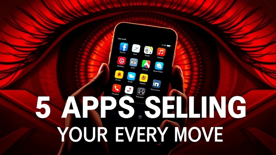Smartphone displaying data tracking apps with a surveillance theme, highlighting personal data protection.
