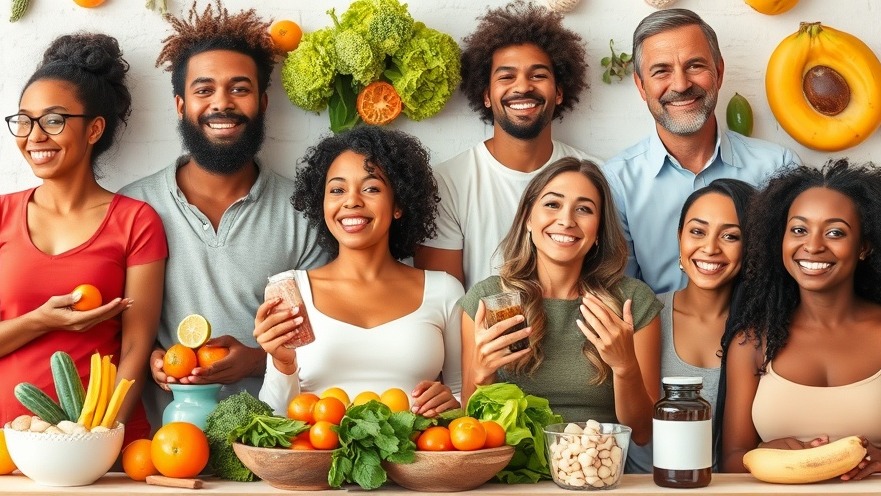 Diverse individuals enjoying nutritious foods and supplements in Austin wellness news.