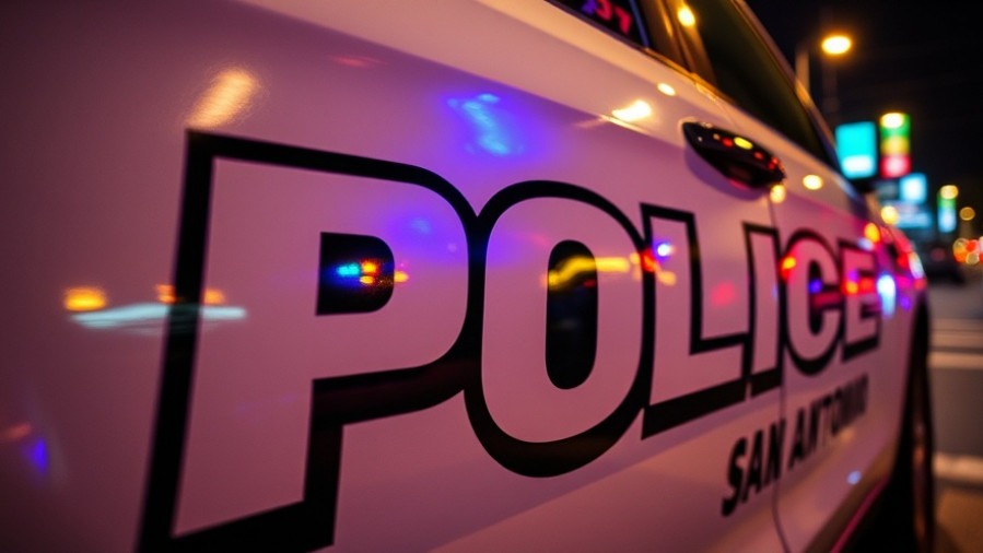 Close-up of a San Antonio police vehicle at night, showcasing DWI enforcement.