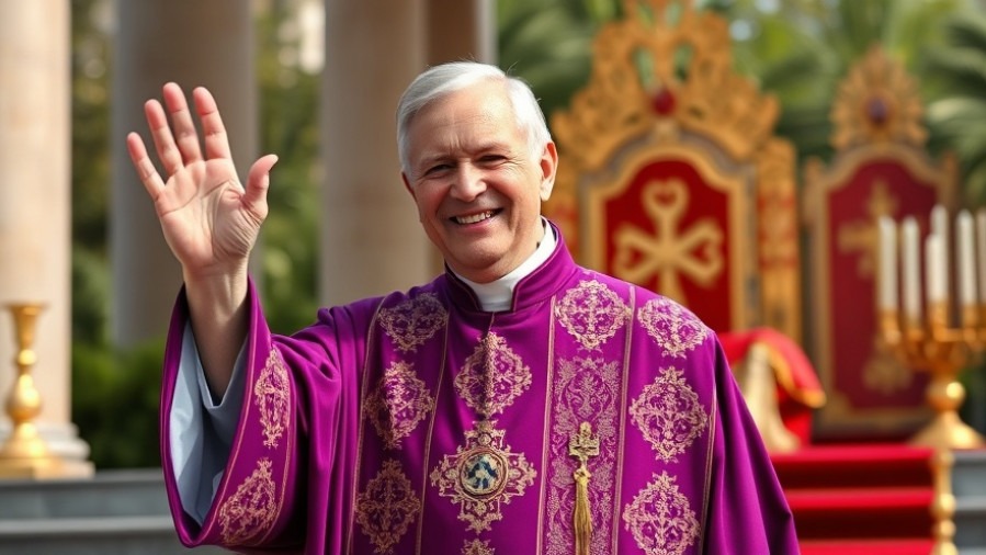 Pope visit Lebanon: smiling clergyman in ornate purple robe at holy ceremony.