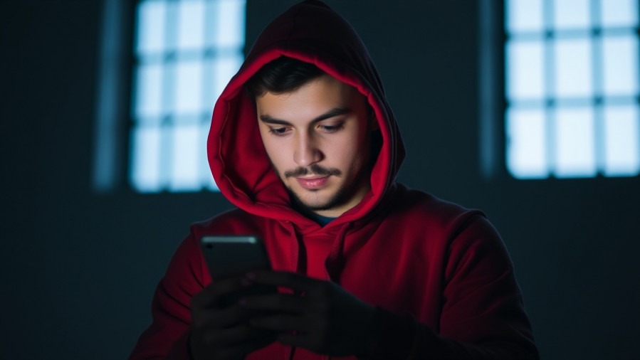 A man in a hoodie holding a phone, highlighting child safety online and protective measures.