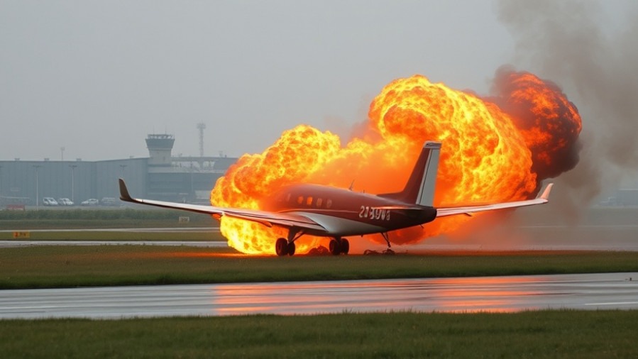 Ball of flame from small airplane crash on runway, highlighting aviation safety concerns.