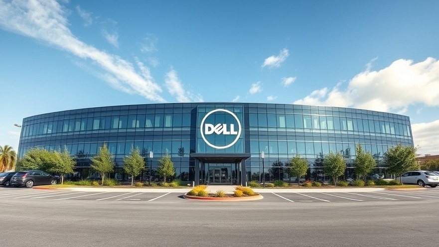 Sleek DELL corporate headquarters in Austin's tech scene, reflecting blue skies.