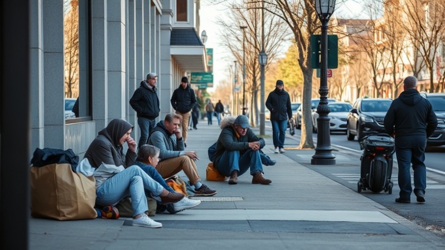Homeless individuals on a sidewalk, highlighting Texas homelessness efforts and Governor Abbott initiatives.