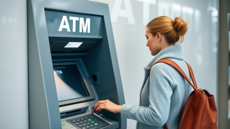 Woman using ATM with bank surveillance tips for crime prevention