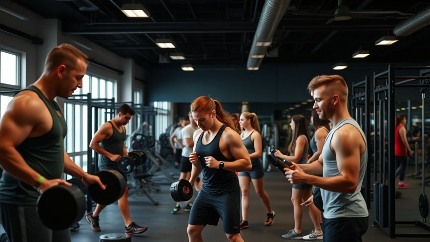 Group of people working out in the gym focusing on fitness and strength training.