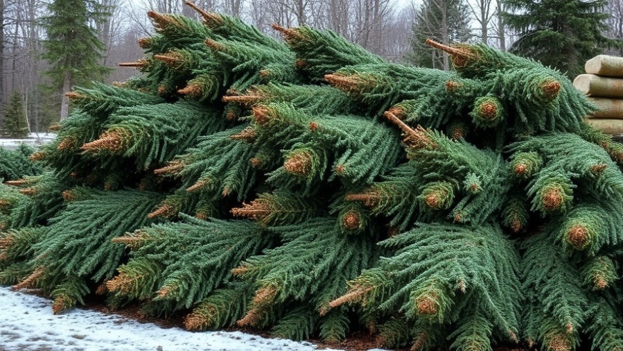 Old Christmas trees at Houston recycling drop-off locations for sustainable holiday practices.