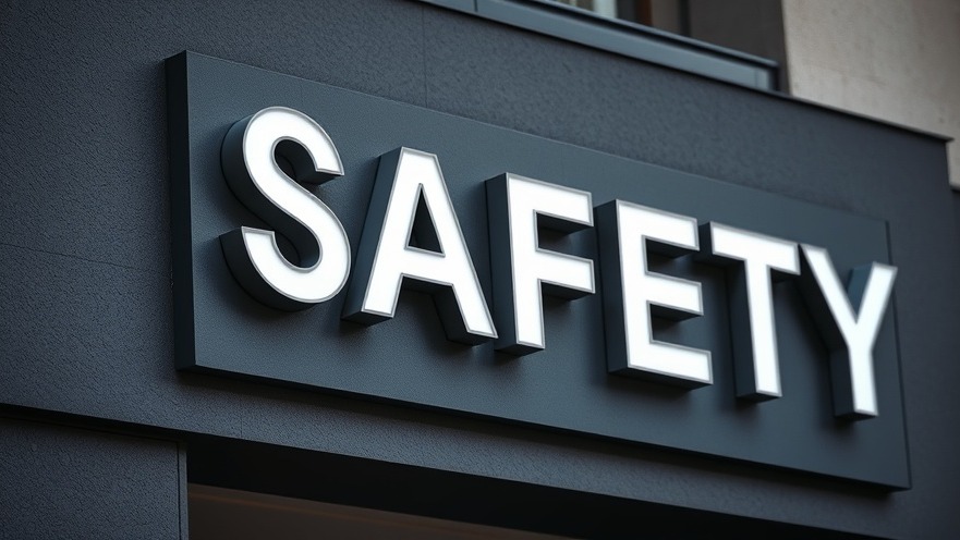 Close-up of a 'SAFETY' sign on a gray building, showcasing Dallas public safety news.