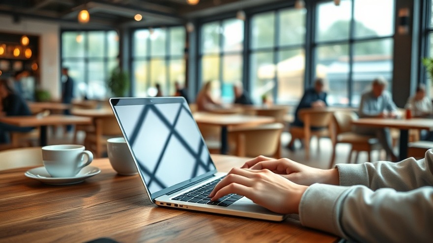 Calm café scene with hands typing on laptop, showcasing startup news Austin.
