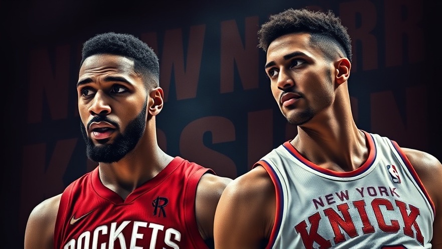 Intense basketball game scene showcasing Houston Rockets and Knicks players, highlighting local sports headlines.