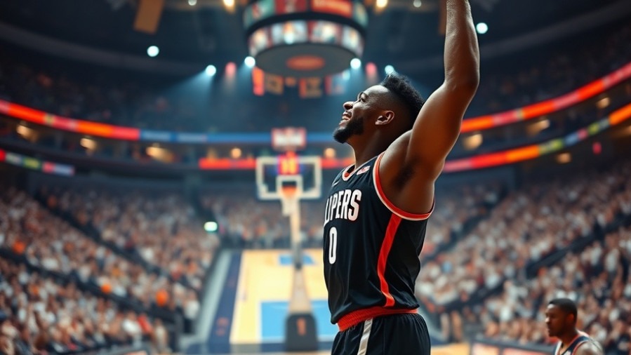 Exhilarated Clippers player celebrates NBA highlights in vibrant arena.