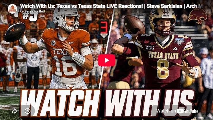 Texas vs Texas State quarterbacks in action during a football game.