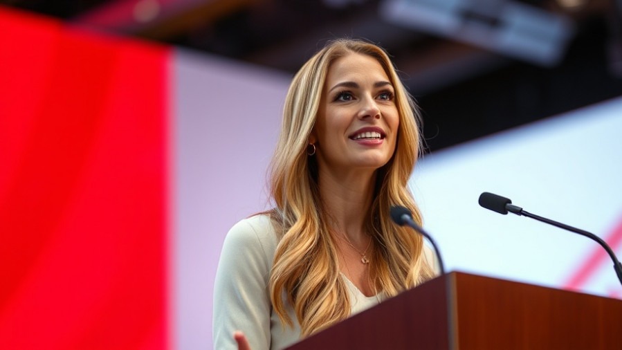 Dynamic female speaker at AmericaFest 2025 promoting conservative unity.