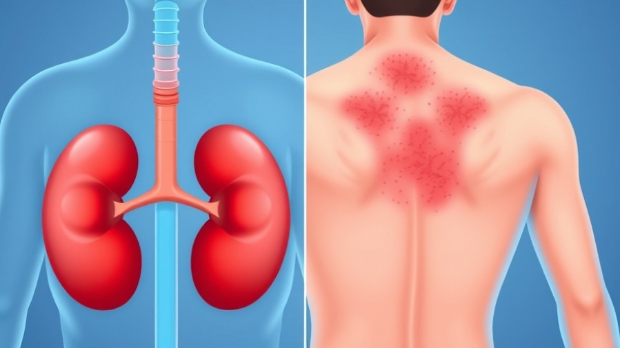Illustration of kidneys and rash, highlighting early symptoms of kidney disease and wellness.