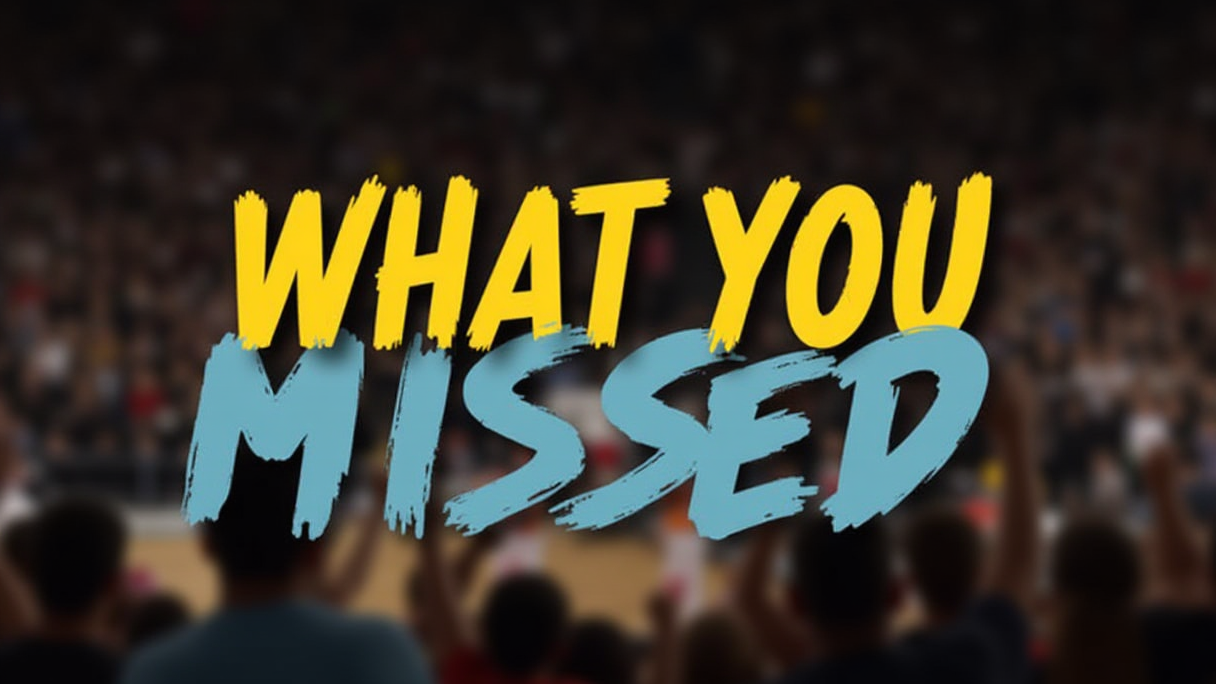 Intense NBA playoffs recap with dynamic player action.