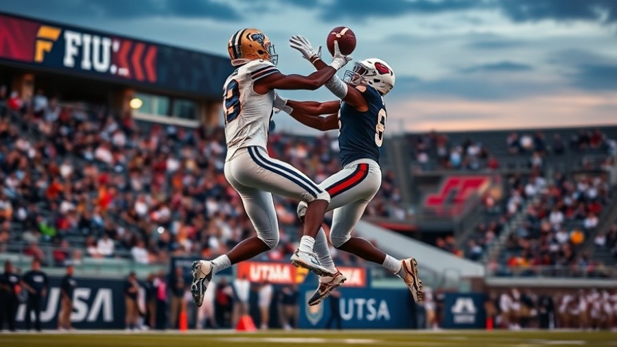 Dynamic action scene of UTSA Roadrunners vs Florida International in college football highlights.