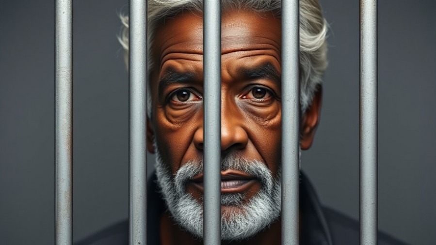 Elderly black man behind bars representing forensic technology in cold case resolution.