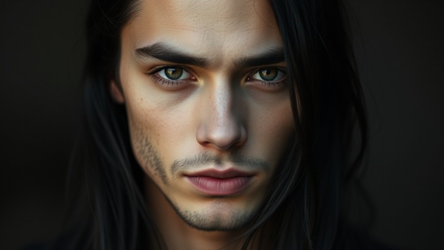 Somber young white male with long black hair promoting opioid crisis awareness.