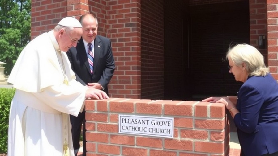 Pope Leo XIV blesses bricks at Pleasant Grove Catholic Church for community building.