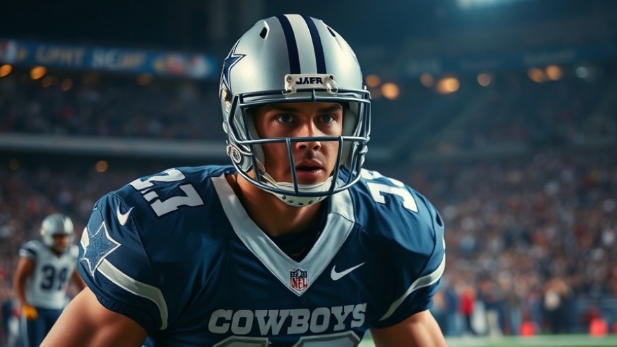 Intense Dallas Cowboys player showcasing NFL player mindset in bright stadium.