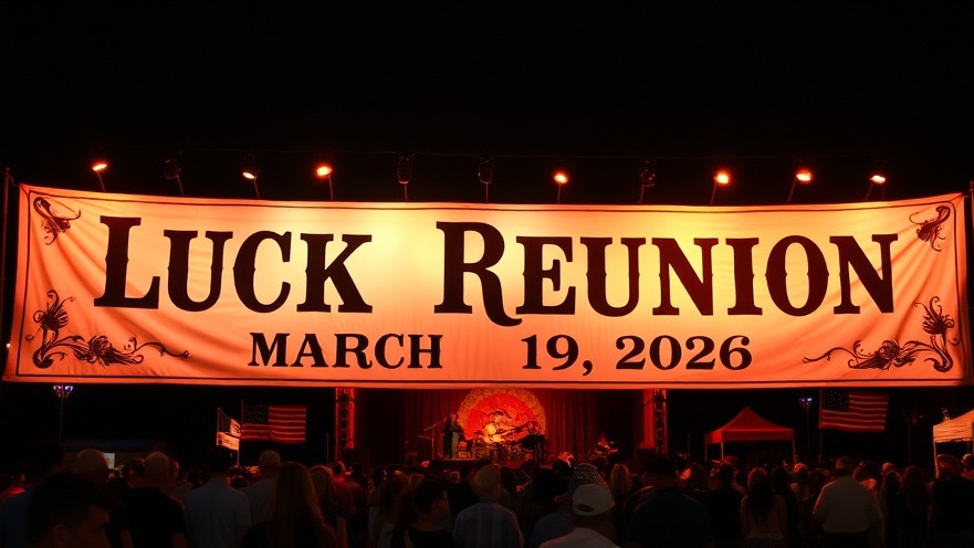 Luck Reunion festival banner celebrating Austin lifestyle and live music experience with Willie Nelson.