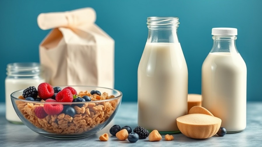 Assorted dairy products with berries, representing health and wellness.