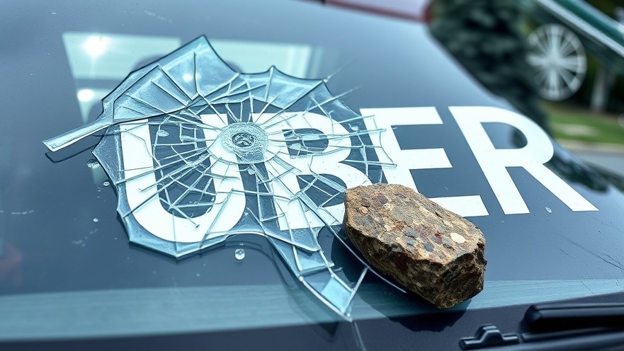 Damaged Uber vehicle windshield highlights issues of rideshare safety in Houston.