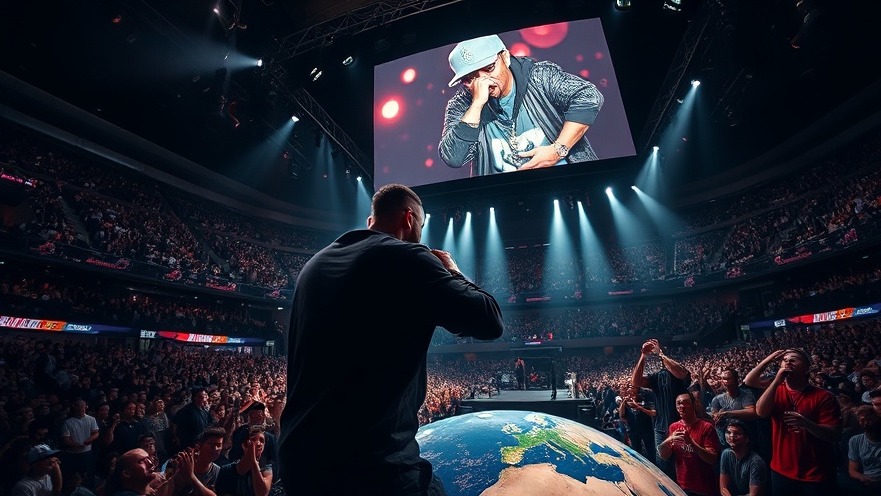 Dynamic Houston concerts with rap performer on globe stage, packed arena, vivid lighting.