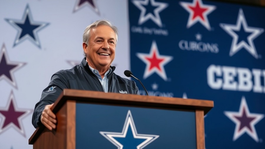 Dallas Cowboys coach demonstrating team resilience at podium, emphasizing brotherhood in sports.
