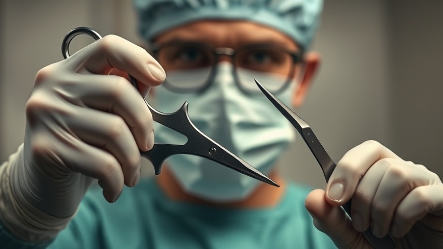 Surgeon with scalpel highlights surgery safety and risks of illegal cosmetic procedures.