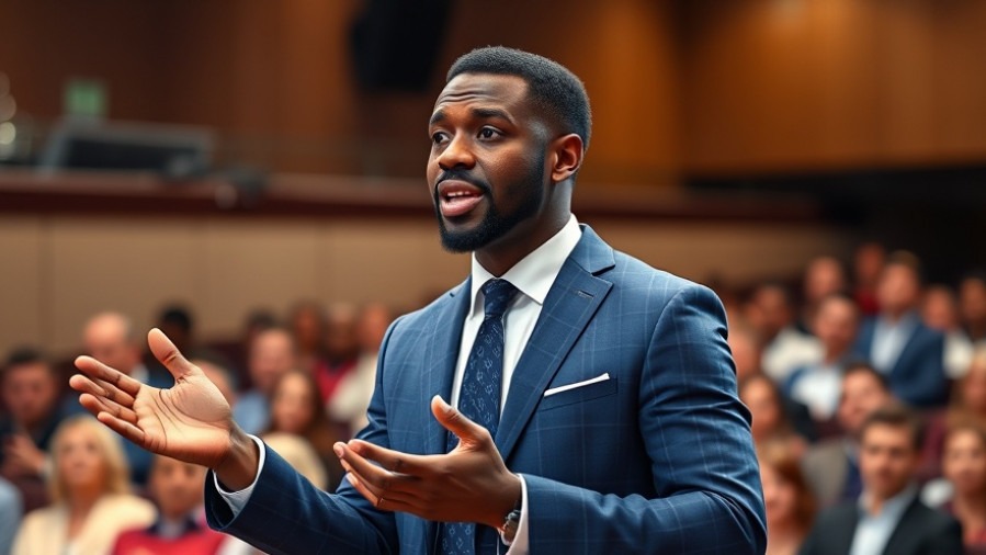 Charismatic speaker addressing immigration issues and federal charges in a blue plaid suit.
