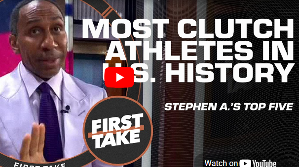 Professional presenter discussing the most clutch athletes in American sports history on a sports show.