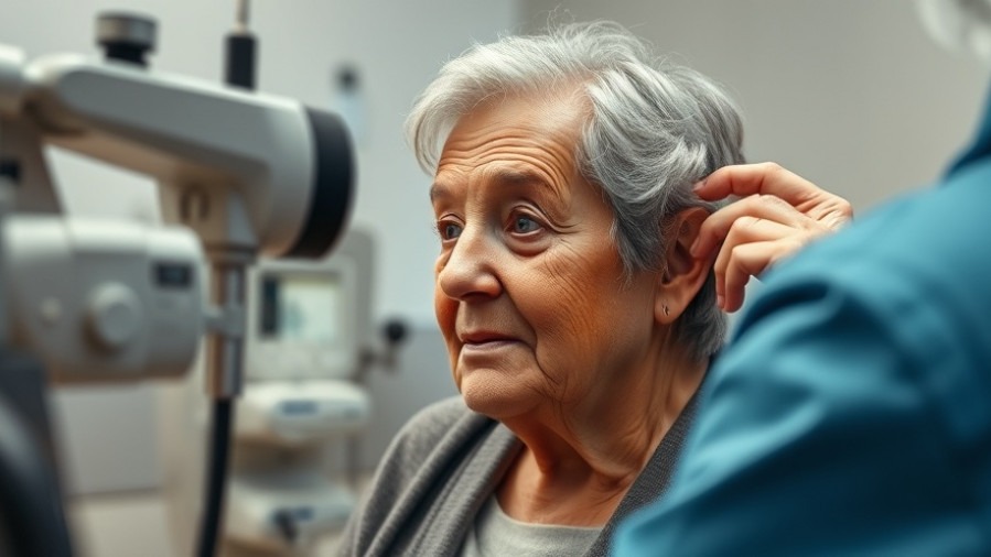 Elderly woman receiving a hearing test, showcasing hearing health resources for age-related hearing loss.