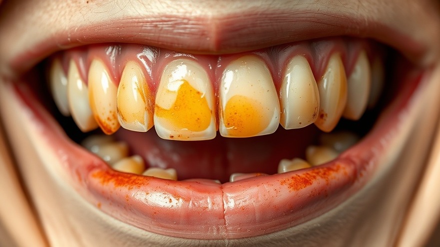 Dirty yellowed teeth highlighting the importance of natural remedies for dental health.