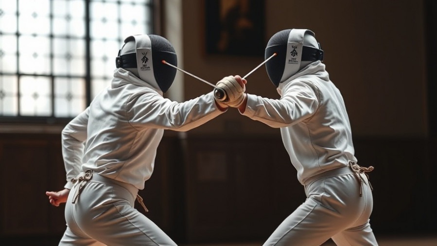 Two fencers with foils facing off, highlighting the USA Fencing controversy on gender identity in athletics.